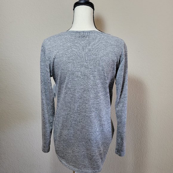 Womens Gray Long Sleeve Medium 10 Top Wrap Bubble Hem Cut Out Boutique - Picture 4 of 5